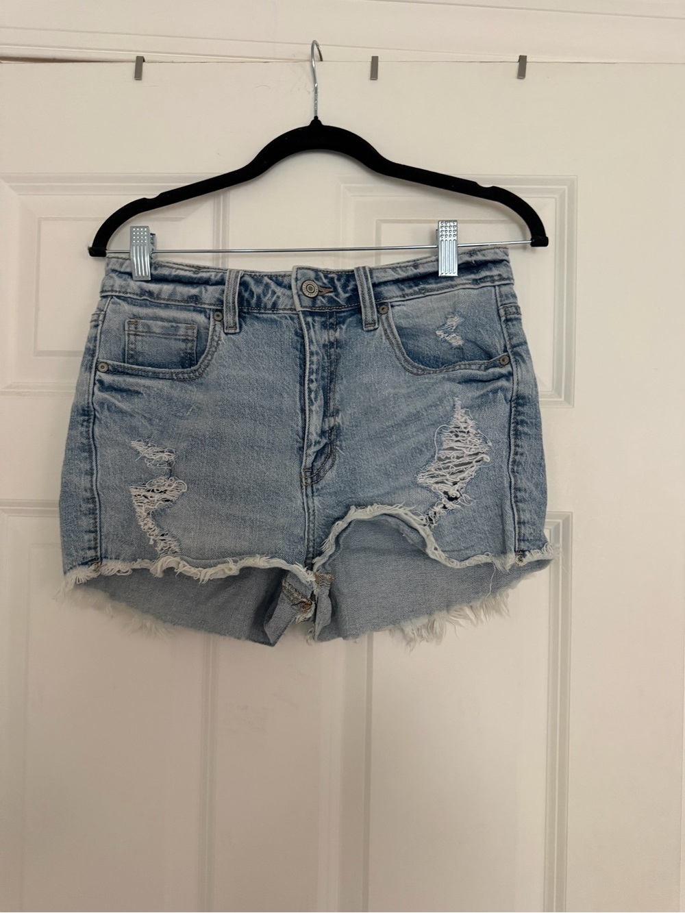 eunina Light Blue Distressed Denim Cutoff Shorts